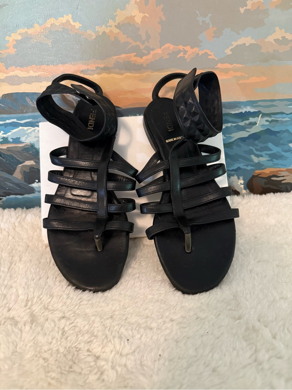 Authentic Fendi Black Studded Ankle-Strap Gladiator Sandals - Picture 7 of 7